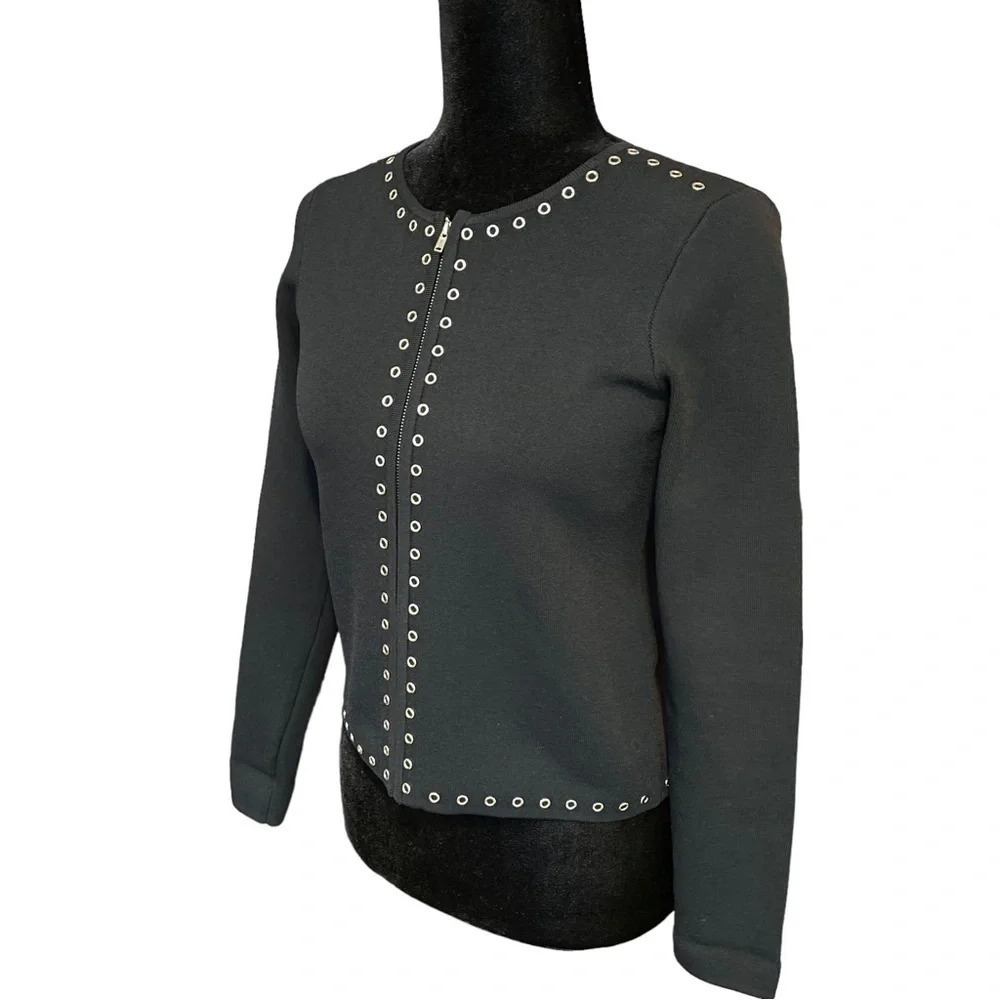 Sandro Slim Fit Front Zip Studded Cardigan Knit Jacket size 1=S
